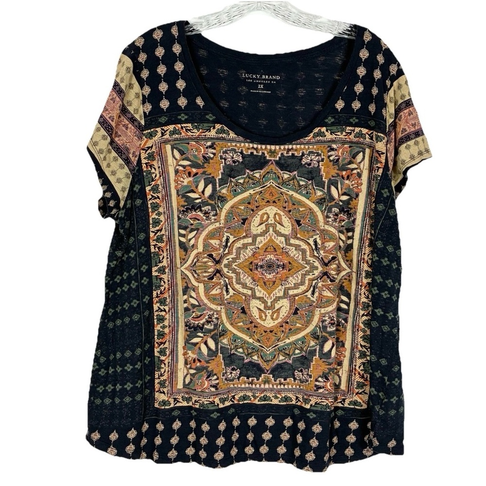 Lucky Brand Mandala Top 2X Plus Size Boho Indie Retro Bohemian Coachella Hippie